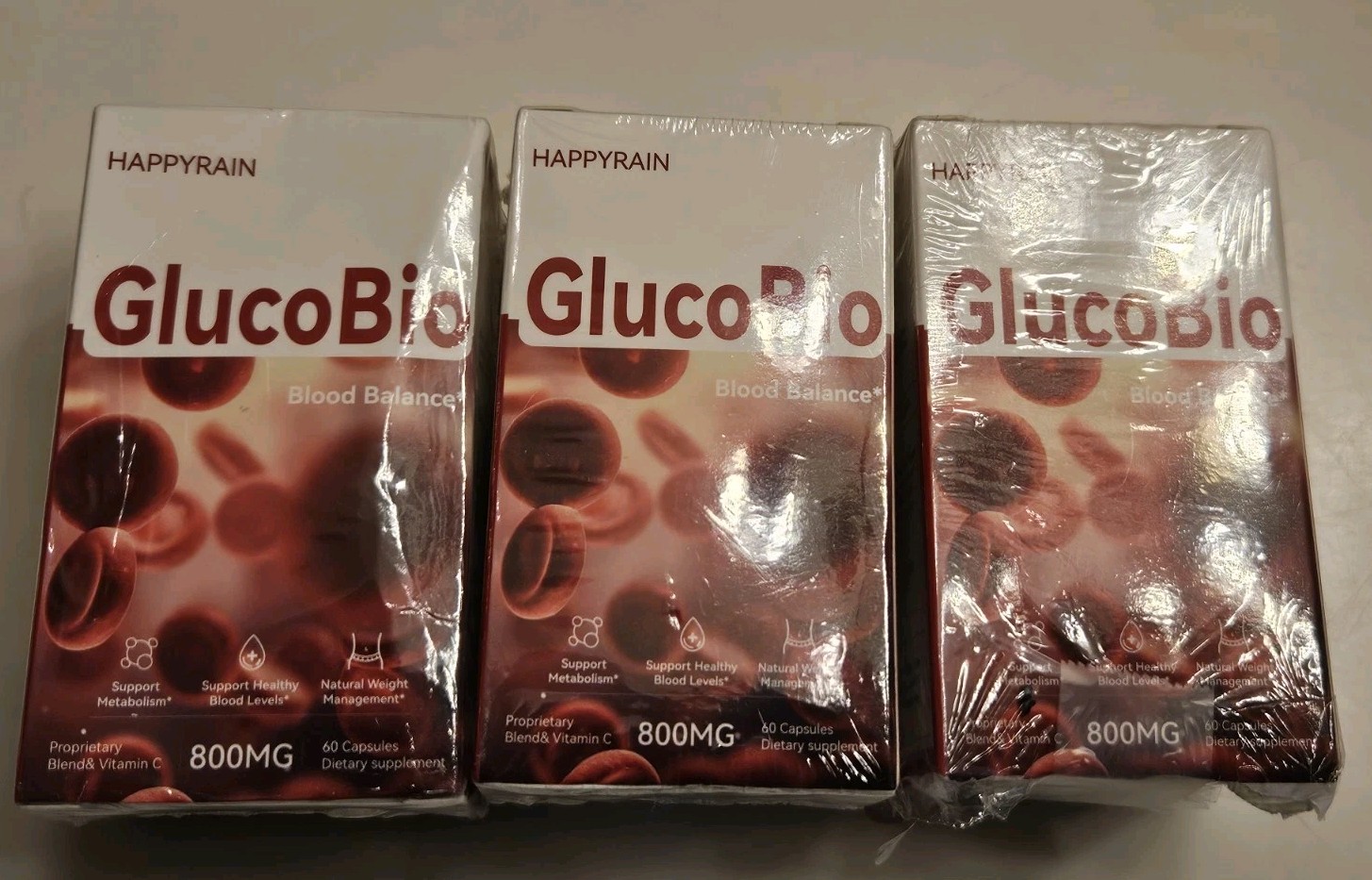 GlucoBio 3 PK Blood Balance Dietary Supplement 800 Mg 60 Capsules/Bottle-180 Ttl