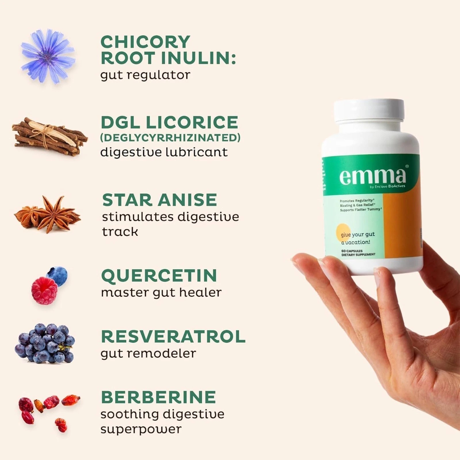 3 Pack Emma Gut Health Supplement 180 Capsules for Bloating Relief & Leaky Gut+-