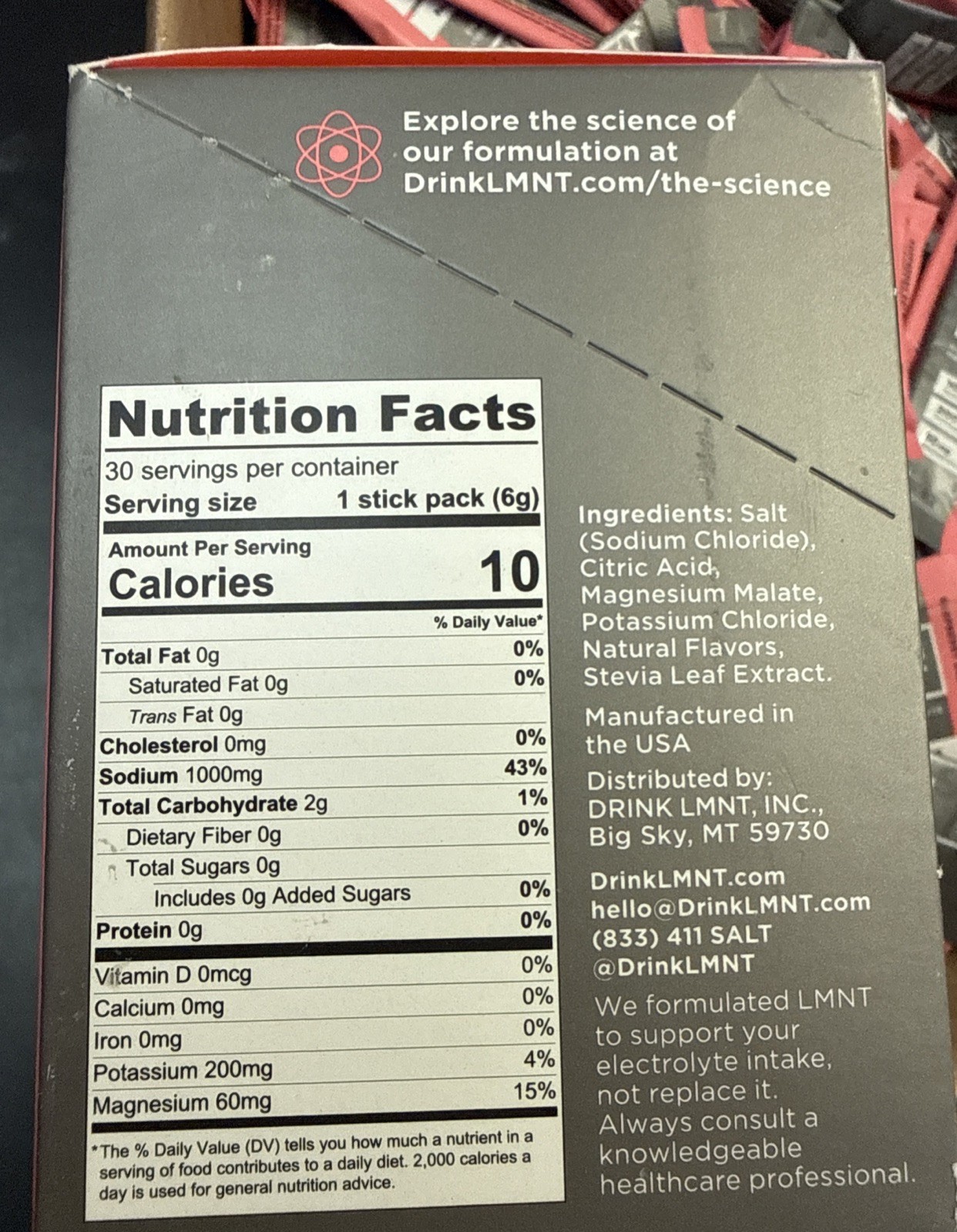 LMNT Electrolyte Drink Mix Raspberry – PACKETS ONLY – 30 Count