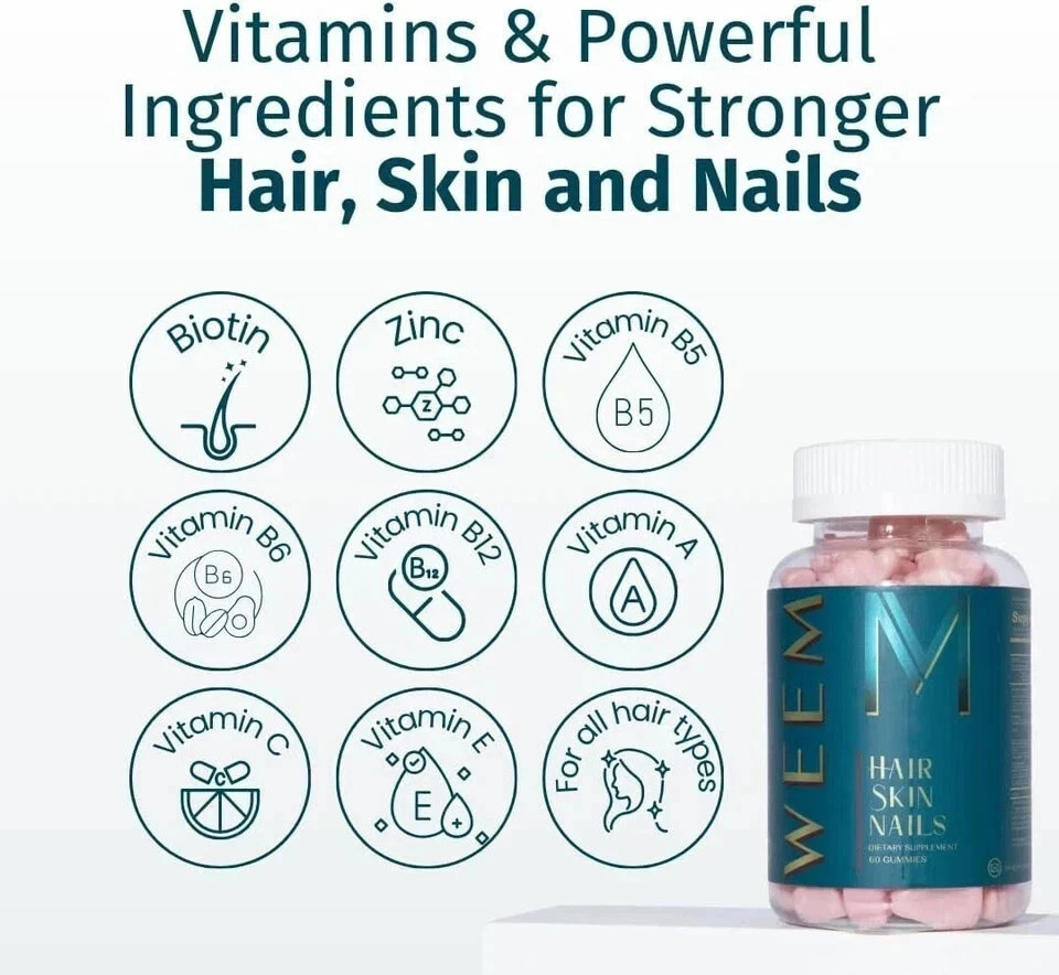 WEEM Hair Skin and Nails Gummies – Supports Healthy Hair – Vegan biotin (Pack 2)