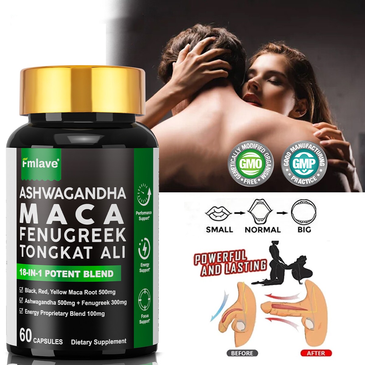 Organic Maca Ashwagandha + Panax Ginseng Peruvian Maca Extract Male Enhancing US