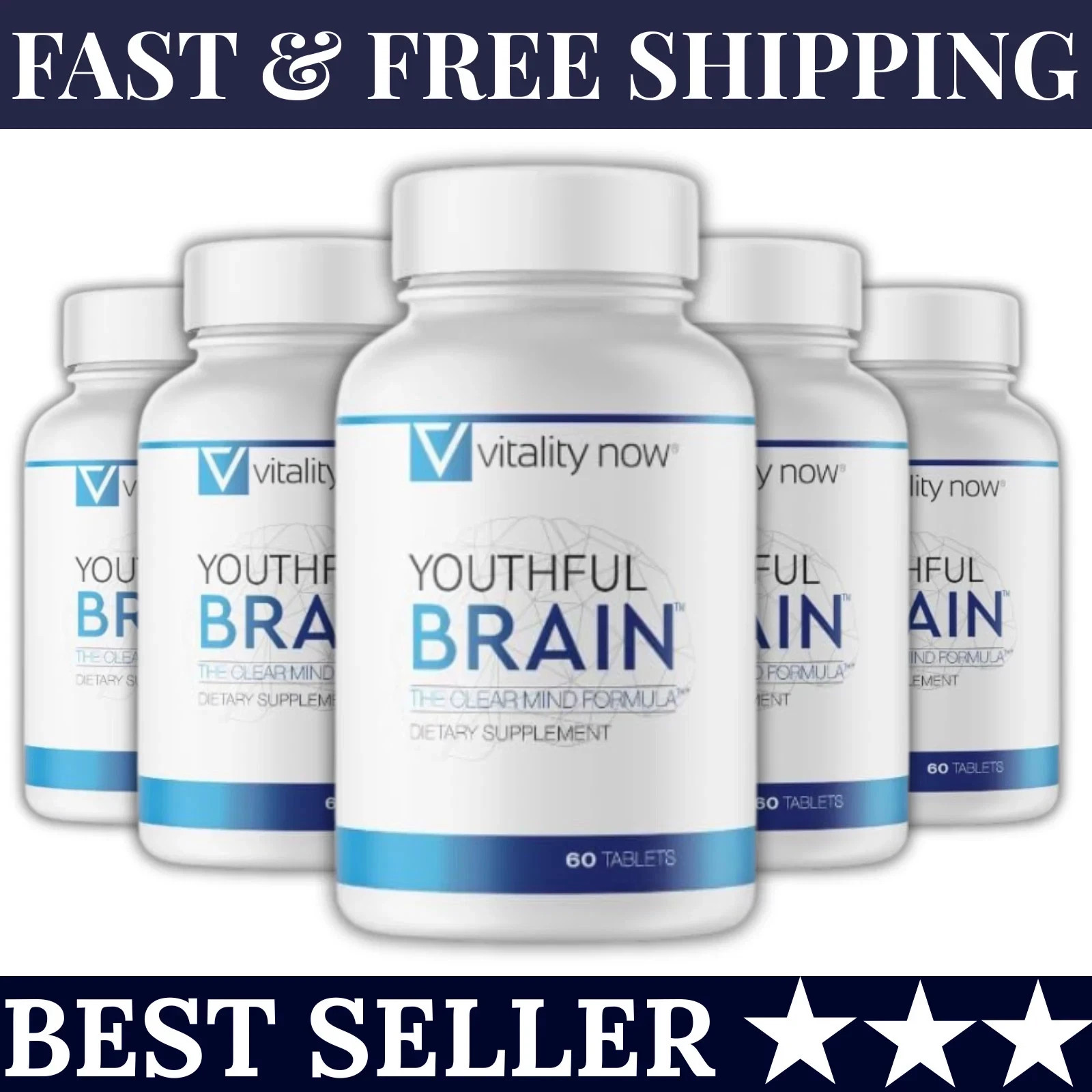 5 Pack Vitality Now Youthful Brain Memory Health Supplement Tablets – 60 Count