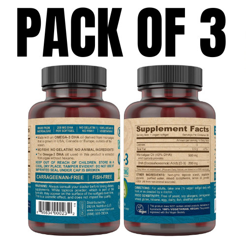 DEVA Vegan Omega-3 DHA Supplement – 90 Count (Pack of 3)