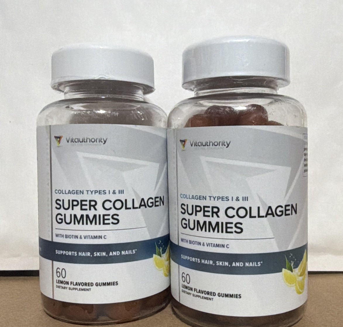 Vitauthority Super Collagen Gummies Lemon, Types I & III + Biotin, Vitamin C 60