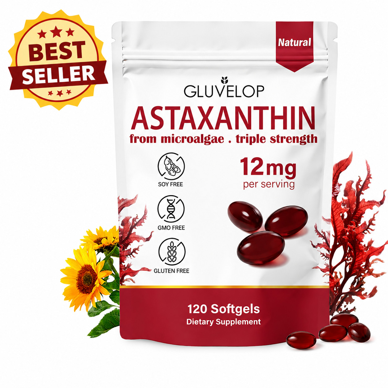 Premium Astaxanthin 12mg – Triple Strength 120 Softgels – 4 Month Supply