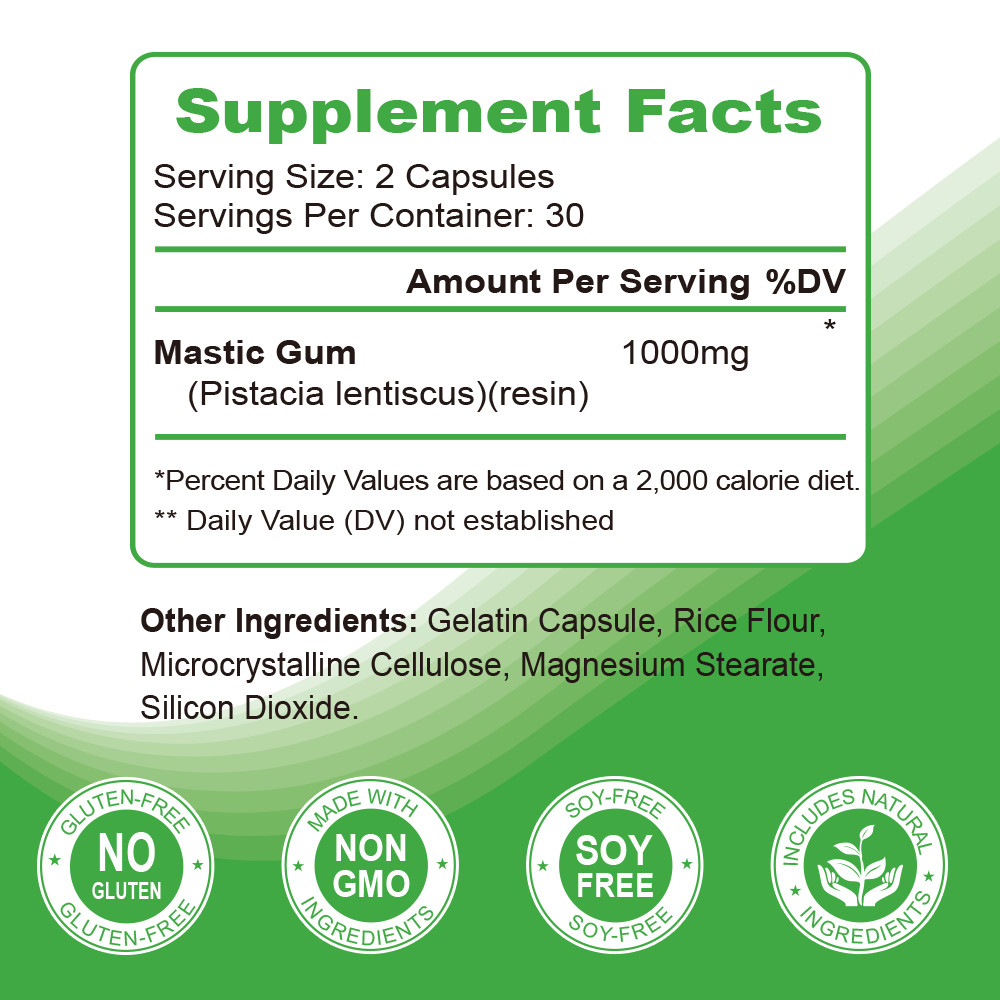 Natural Mastic Gum Supplement 1000mg, Supports Digestive & Cardiovascular Health