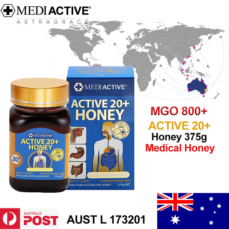 Medicinal Honey(Oral & Topical therapeutic)-Mediactive 20+ Honey 375g MGO 800+
