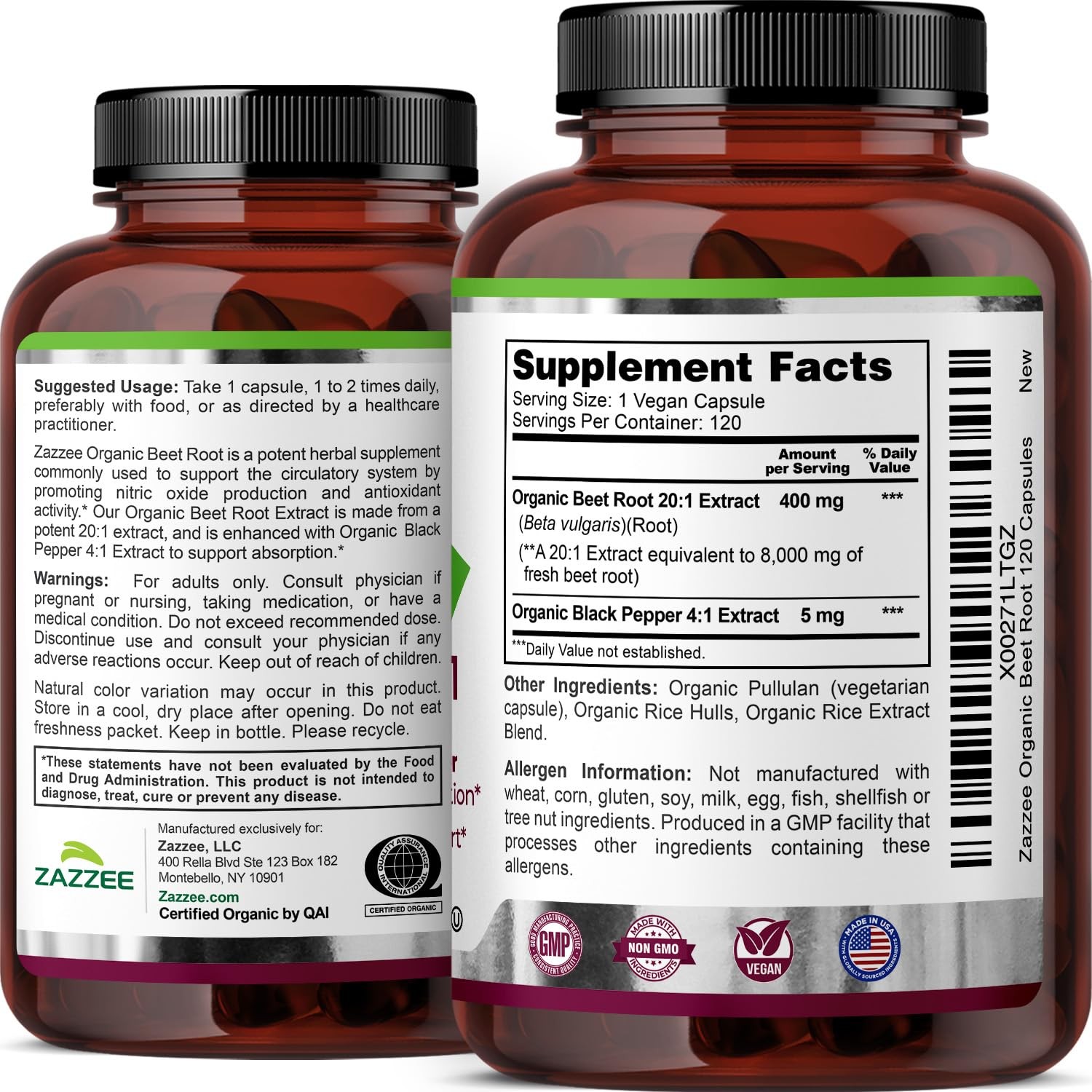 Zazzee USDA Organic Beet Root 201 Extract, 120 Vegan Quick Release Capsules, …