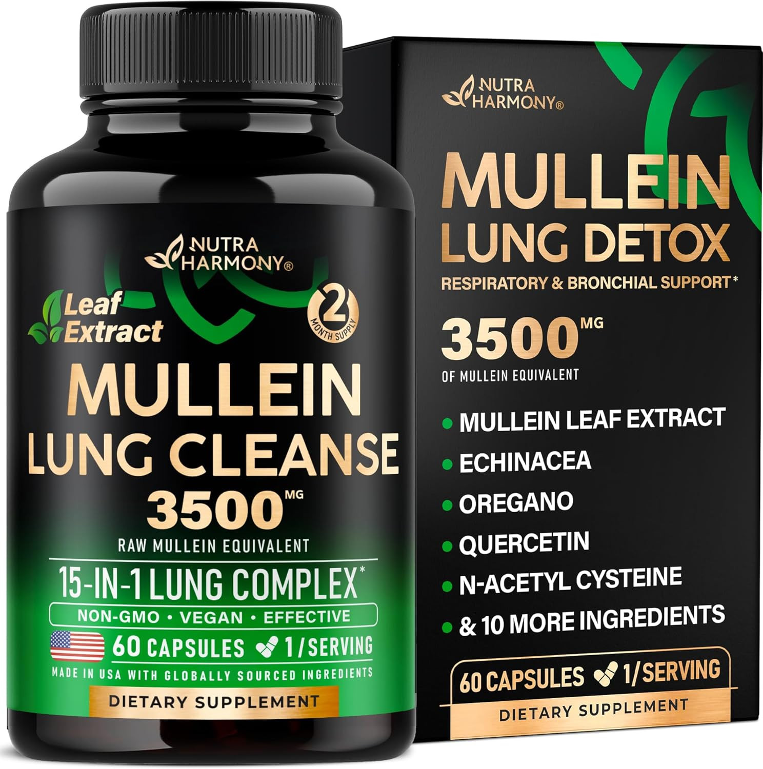 Mullein Leaf Extract for Lung Detox 3500 Mg – Echinacea | Oregano | Quercetin |