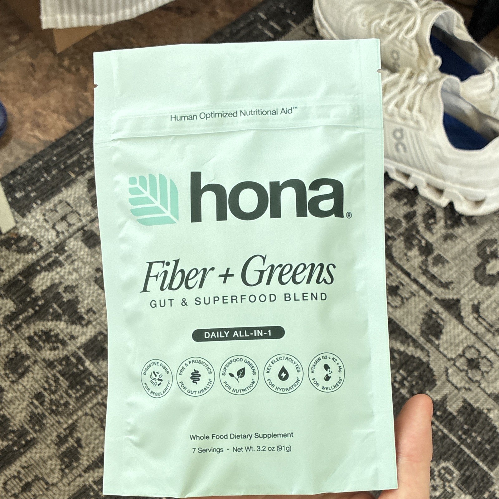 hona Fiber + Greens Gut Superfood Fiber Powder Vegan 3.2oz Exp 01/26