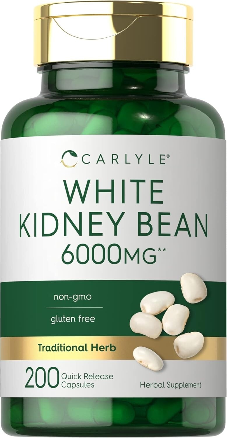 White Kidney Bean Carb Blocker 6000 Mg Potent Extract Starch Reduce, 200 Caps