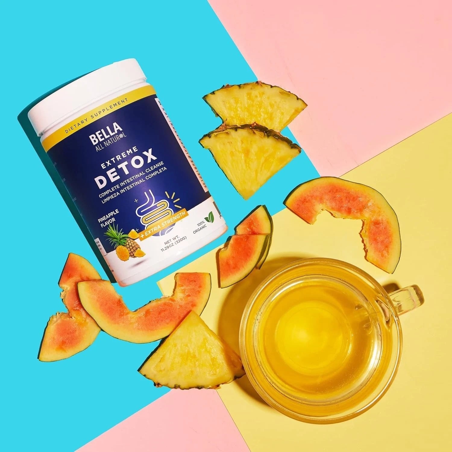 Bella All Natural Extreme Detox Powder- Pineapple Flavor Cleanse Support 400can