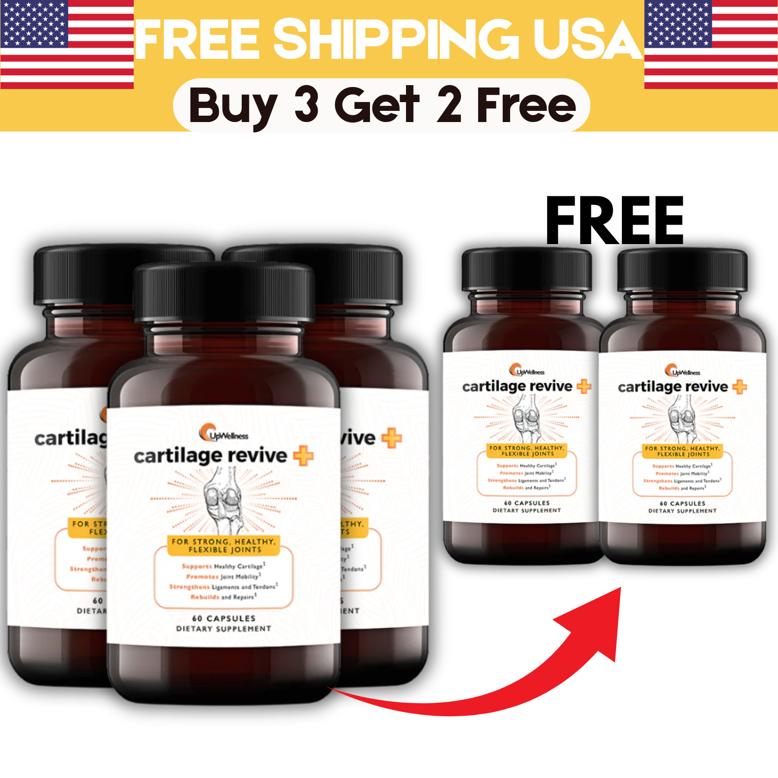 (5Pack) UpWellness Cartilage Revive + Joint Support Dietary Supplement for Male