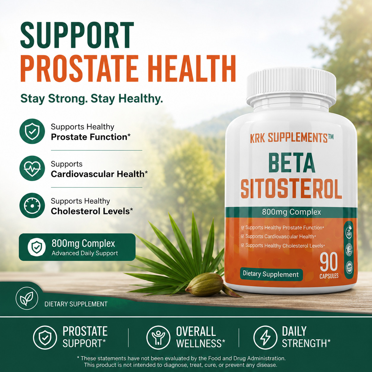 2 Bottle Beta Sitosterol 800mg Prostate Support Urinary Bladder KRK Supplements
