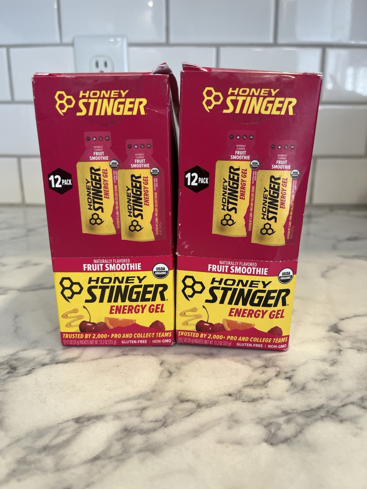 24 Honey Stinger Organic Fruit Smoothie Energy Gel, Gluten Free BB 3/08/2027