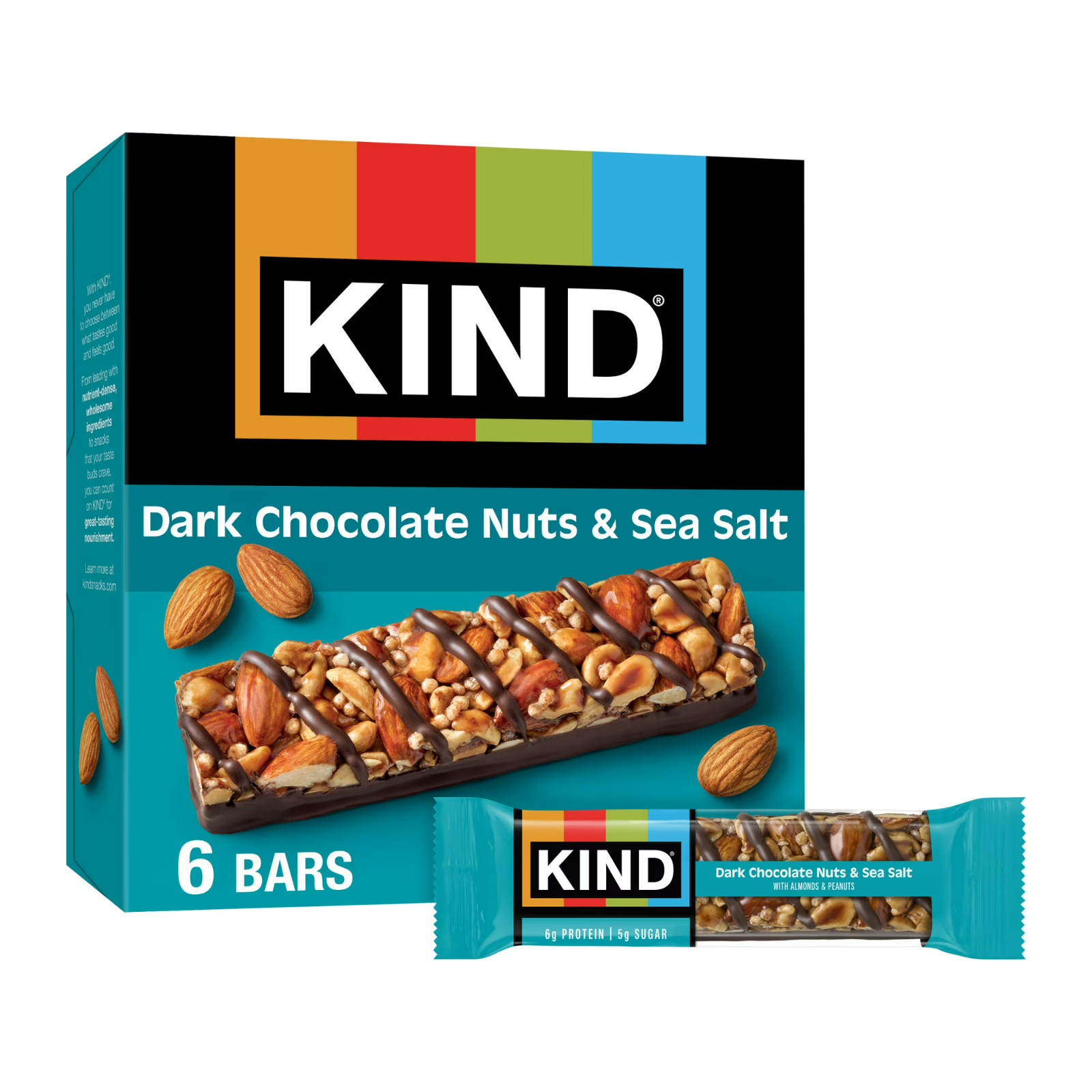 KIND Gluten Free Dark chocolate nuts & Sea Salt Snack Bars 1.4 oz, 6 Count Box..