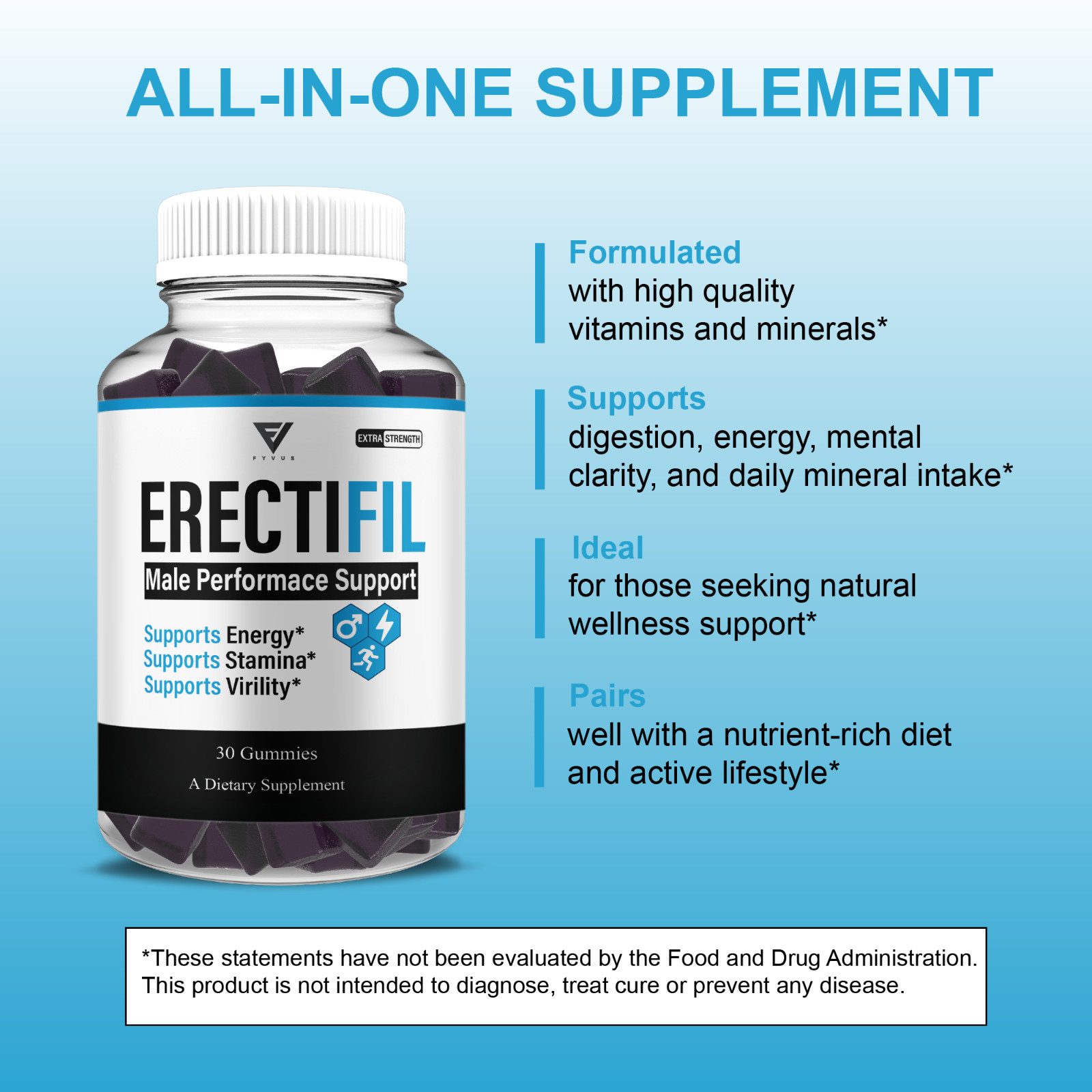 Erectifil Male Performance Gummies, Erec Tifil Male Support (30 Gummies)
