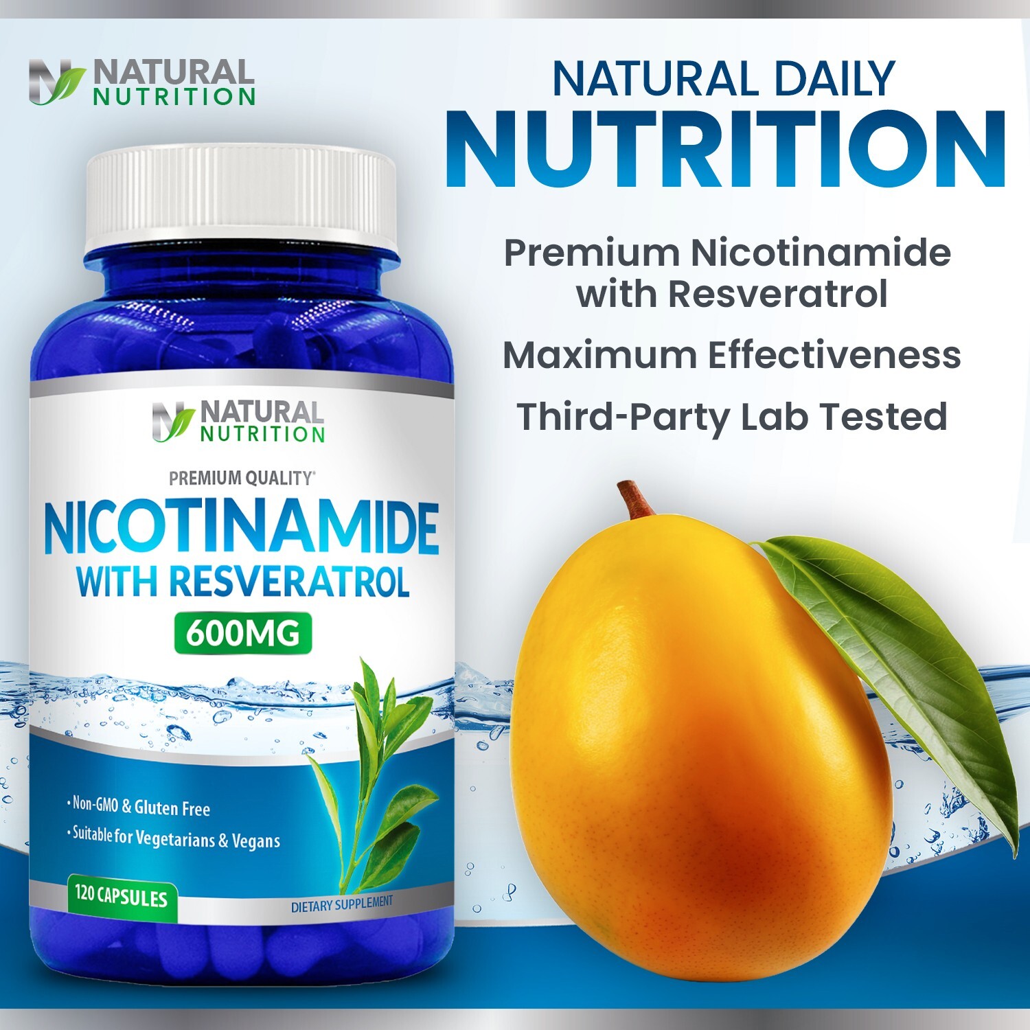 Nicotinamide with Resveratrol 600mg Vitamin B3 – 120 Veggie Caps Free SHIPPING