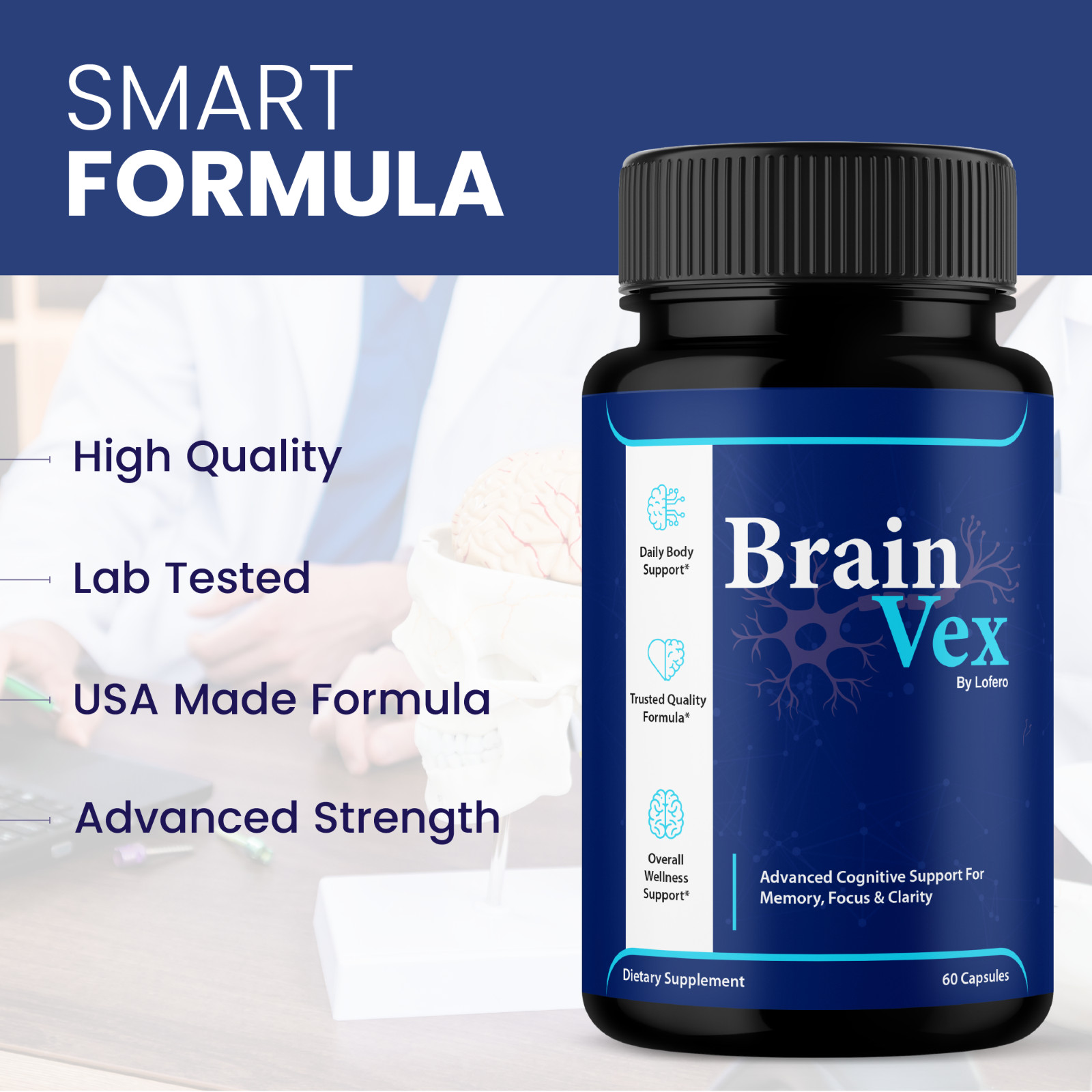 (3 Pack) Brain Vex Capsules For Memory Focus & Clarity BrainVex Pills (180 ct)