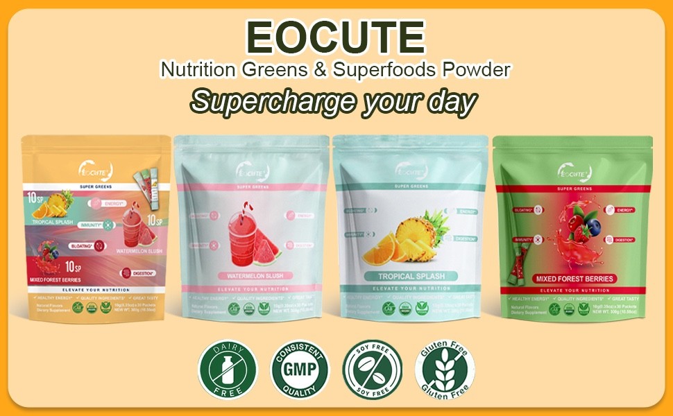 Super Greens Powder Reduce Bloat Digestive Health & More 3 flavors-30 packets