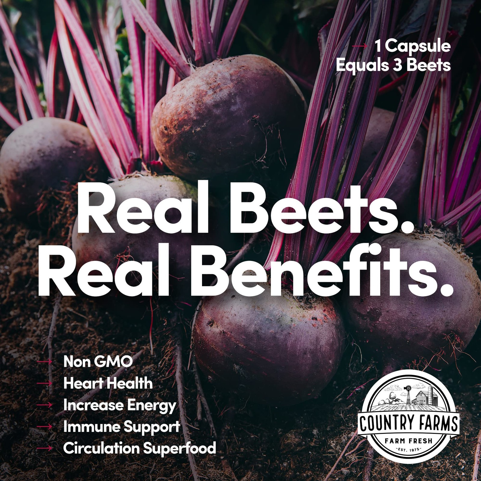 Country Farms Bountiful Beets Capsules, 90 Count (Pack of 1), One Color