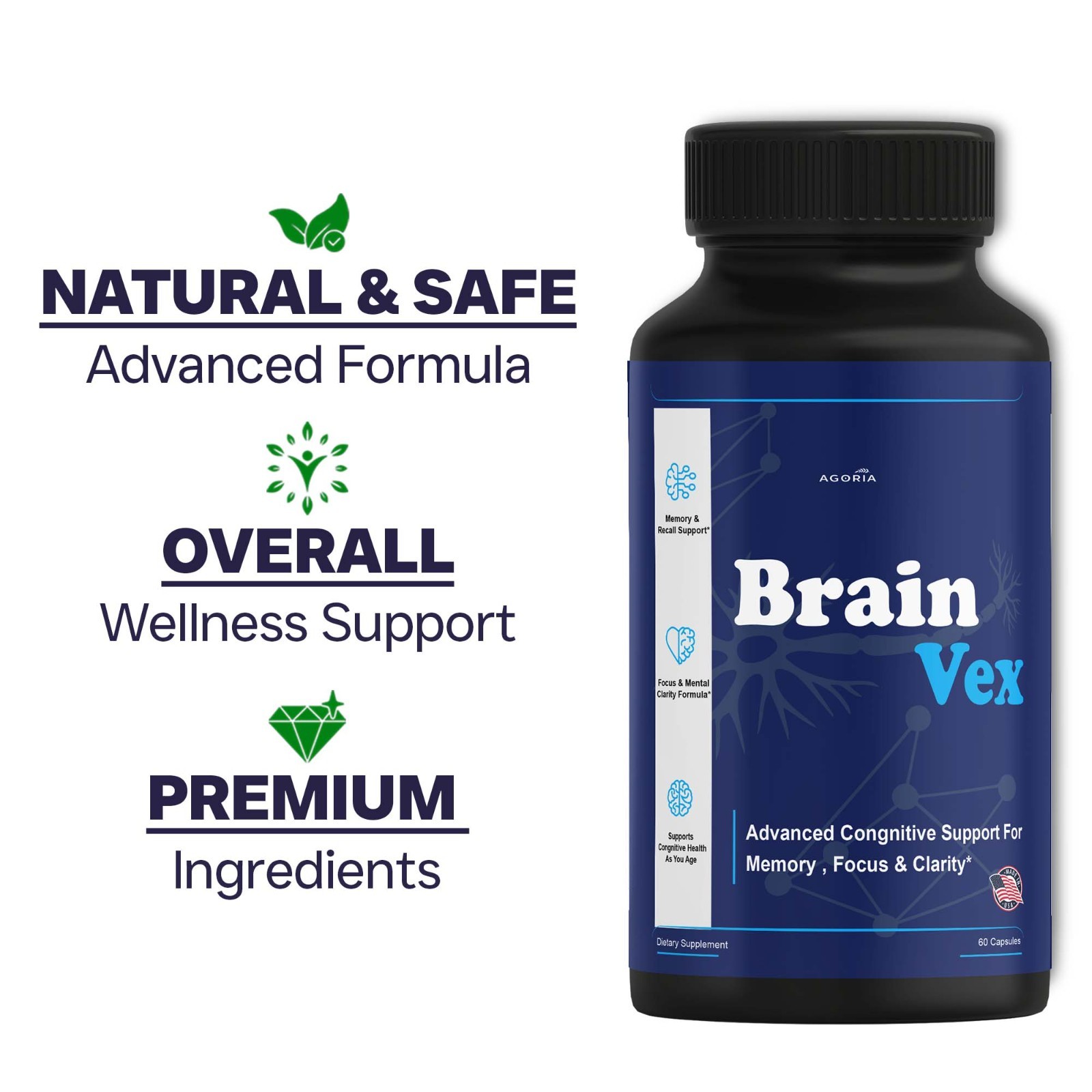 (2 Pack) BrainVex Nootropic All Natural Brain Supplement Brain Vex Capsules