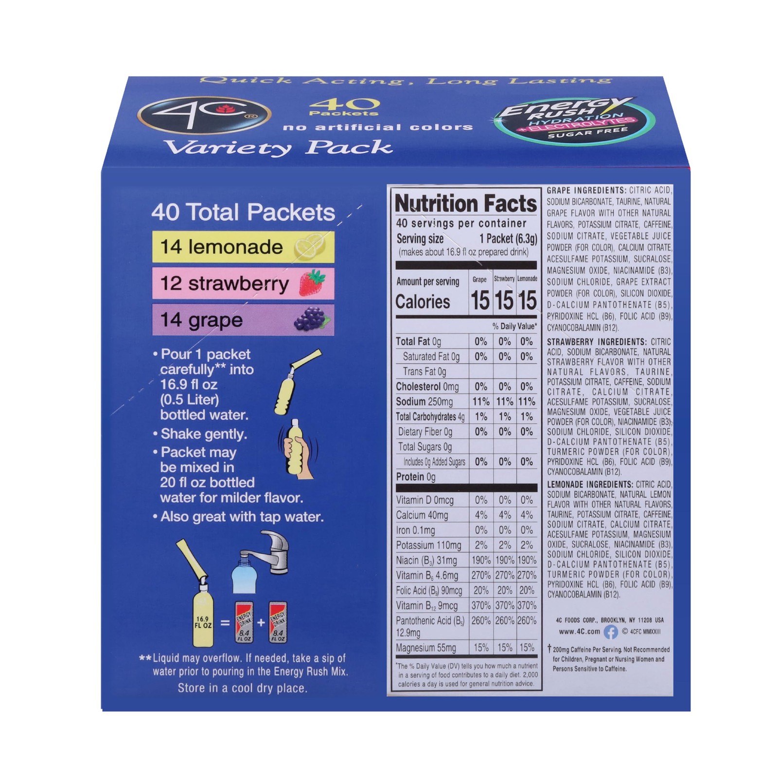 40 Pack Salt Electrolytes With Vitamins Powder Drink Mix Packets Sugar Free Bulk