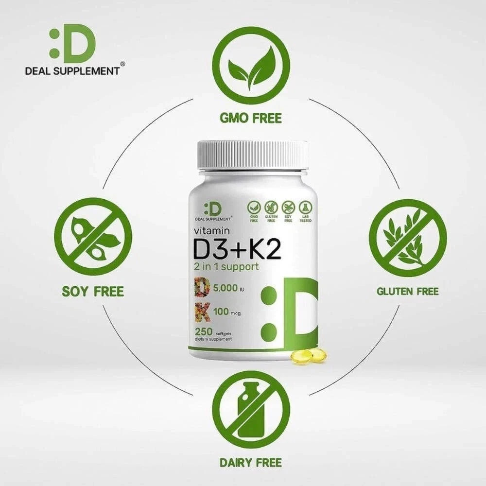 DEAL SUPPLEMENT Vitamin D3 K2 5000IU Softgel, 2-1 Complex, 250 Count