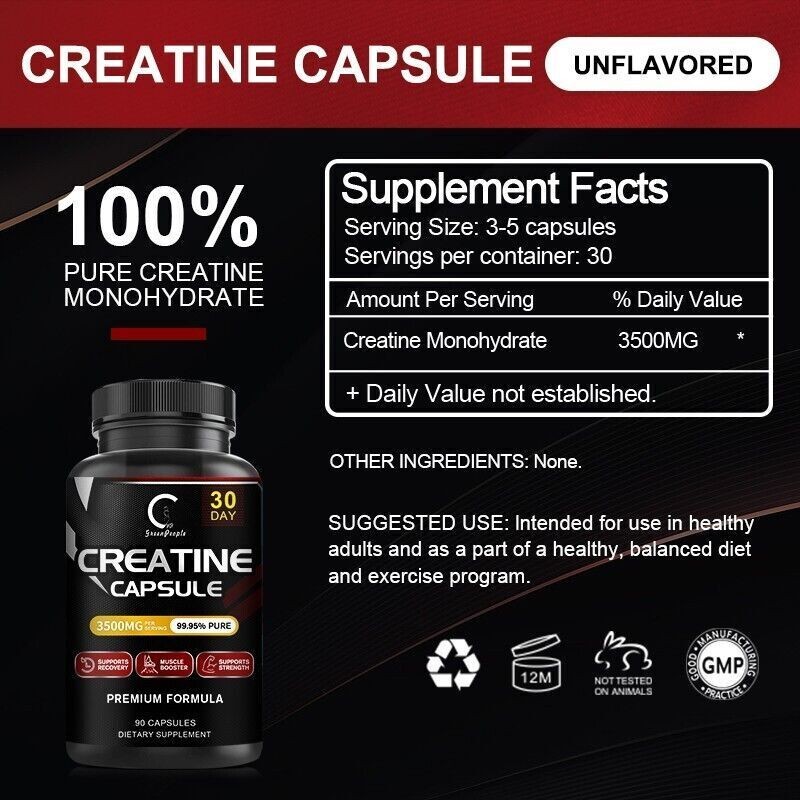 3500mg Creatine Monohydratea Capsules -Support Strength Muscle Booster 90Pcs