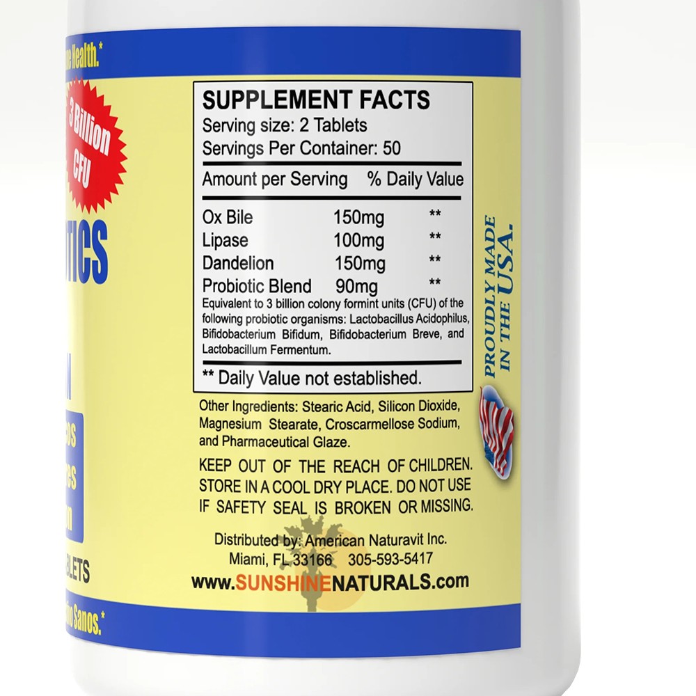 Sunshine Naturals Super Probiotics Supplement. Improves Digestion. 100 Capsules