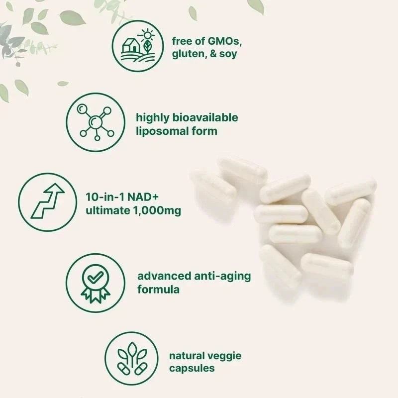 Liposomal NAD+ Ultimate 10-in-1 with Resveratrol ,1000mg | 60 Veggie Capsules