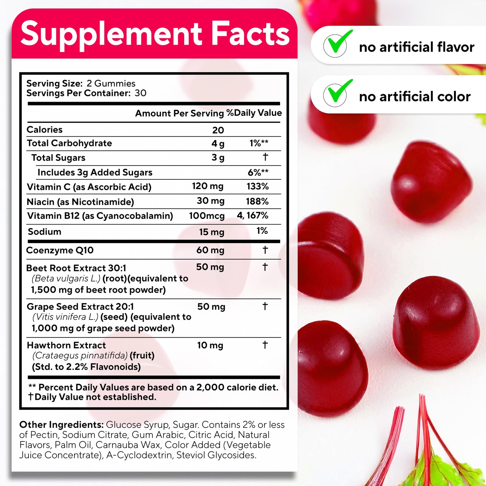 Beet Root Gummies – Beetroot Supplement with CoQ10, Grape Seed, Vitamin C, B1…