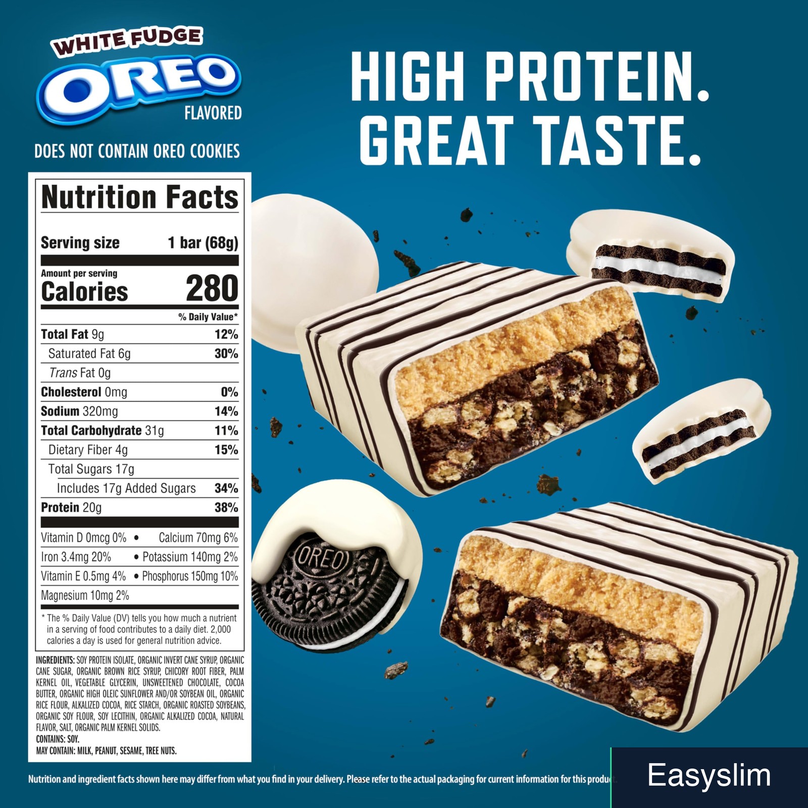Protein Bars White Fudge Oreo Flavor 20g Plant Based 6 Count 2.4 oz