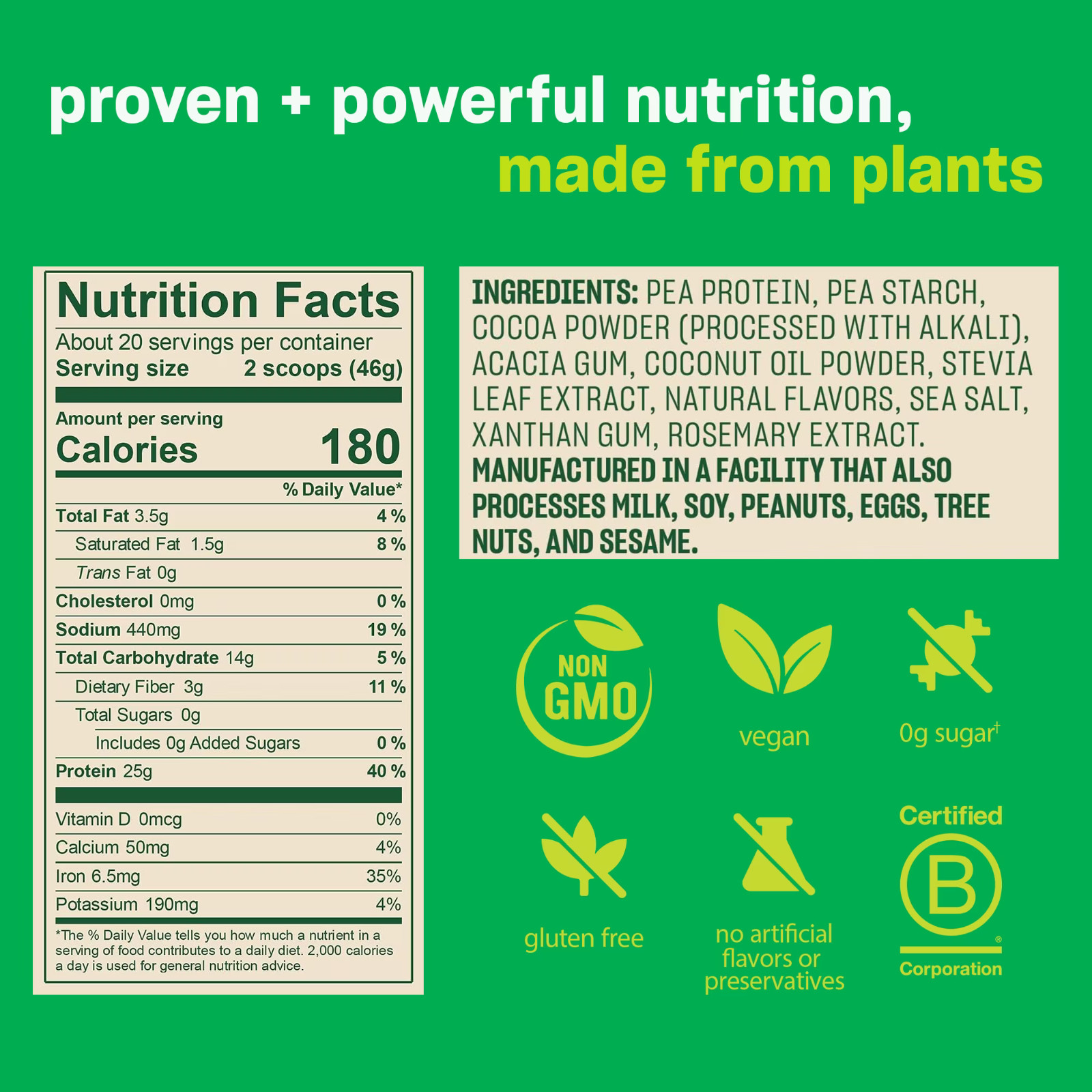 Vega Original Plant-Based Protein Powder Chocolate 25g Protein 20 Servings
