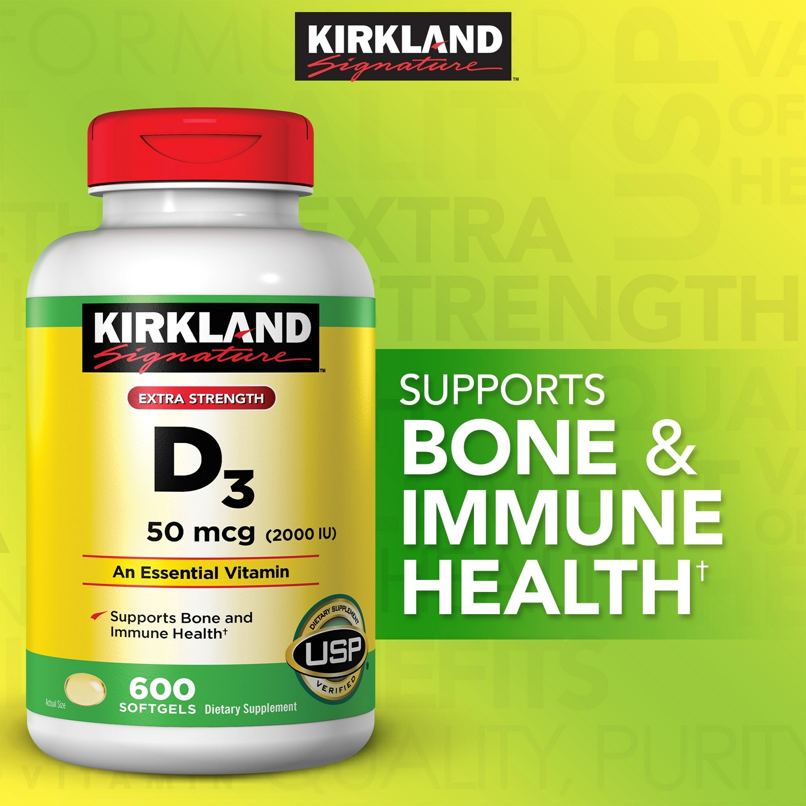 Kirkland Signature Extra Strength D3 50 mcg. 600 Softgels