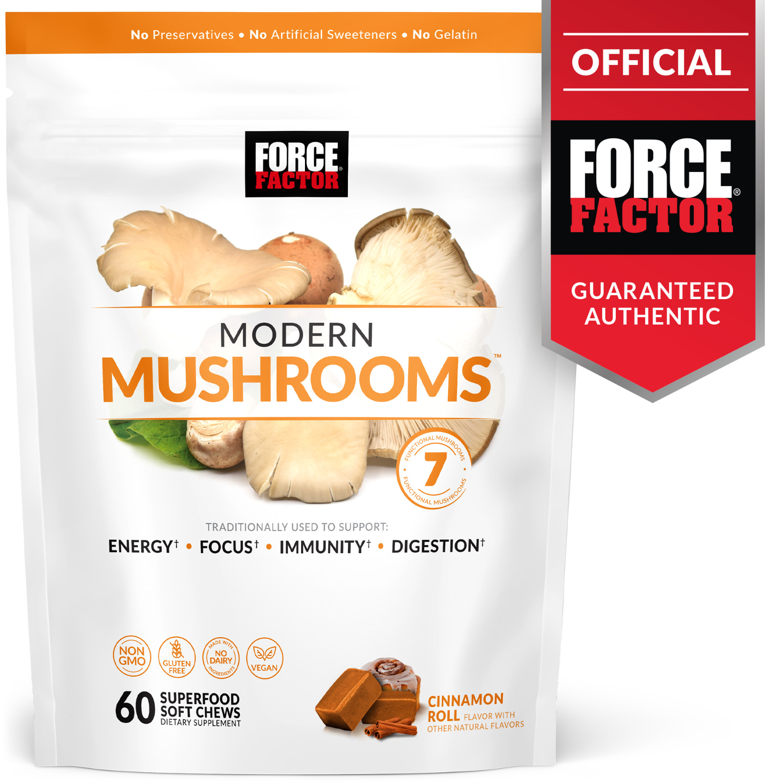Force Factor Modern Mushrooms Soft Chews – Energy, Focus, Immunity, & Digestion