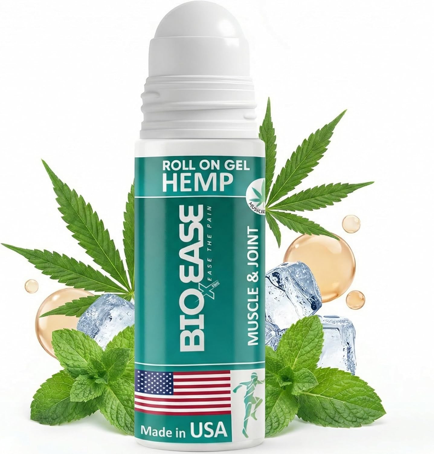BioXPressEase Fast-Acting Hemp Pain Relief Roll On 3 Fl Oz (Pack of 1), Clear