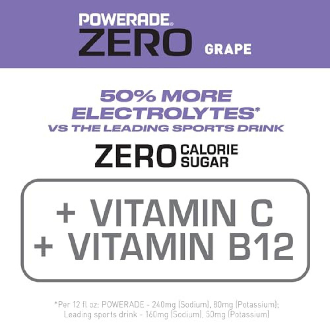 POWERADE Electrolyte Enhanced Zero Sugar Grape Sports Drink, 20 Ounce (Pack of 8