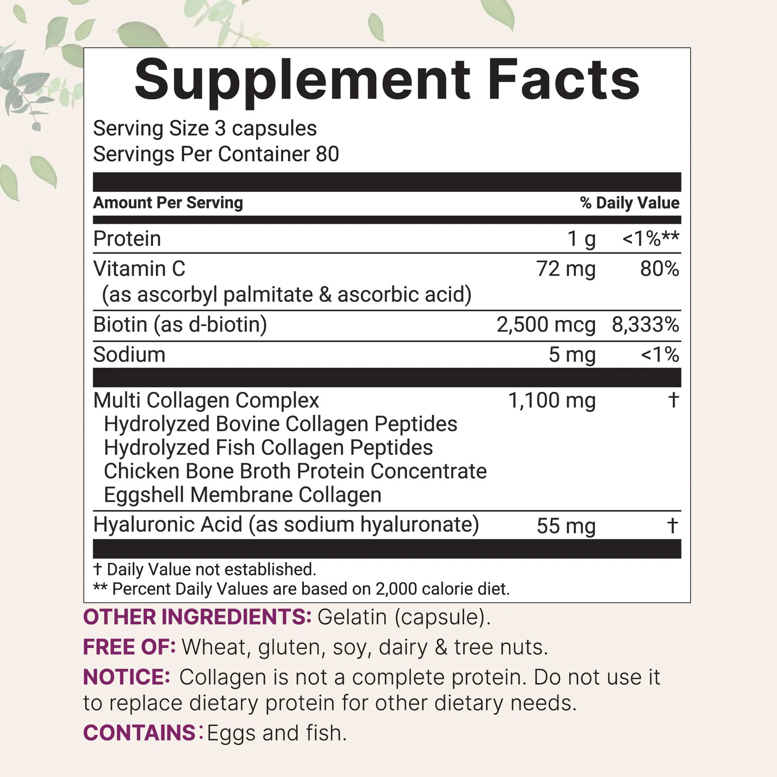Multi Collagen Complex Supplement 240 Capsules Skin Hair Nail Support