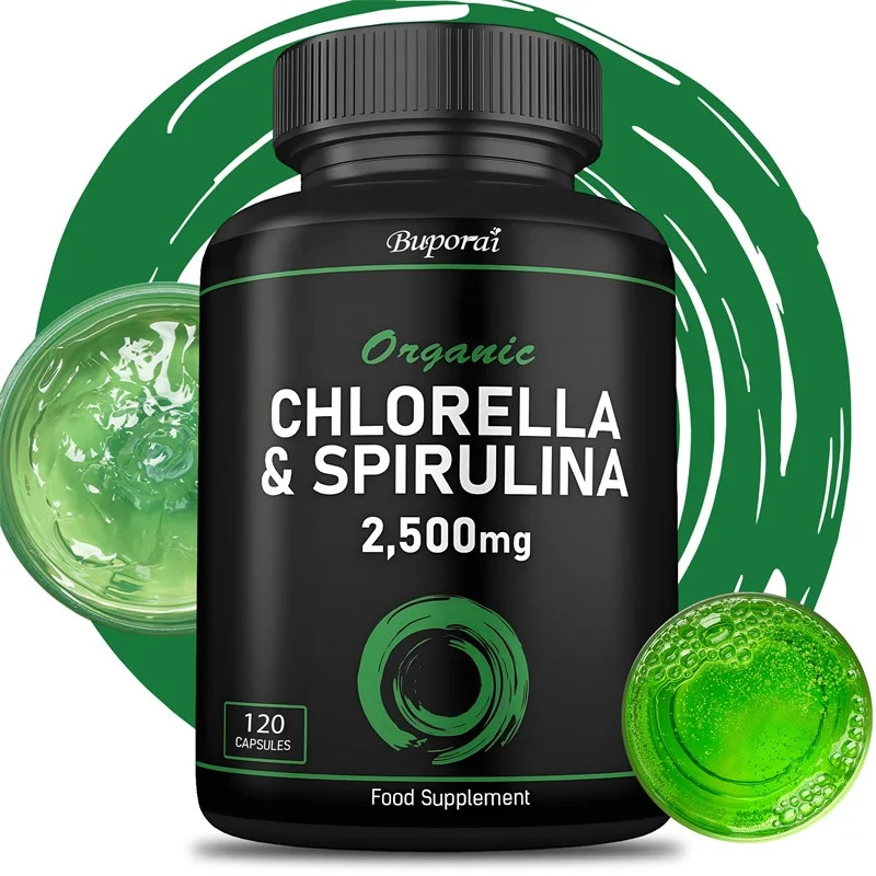 Organic Chlorella & Spirulina 2500mg 120pcs,Detoxification, Energy Replenishment