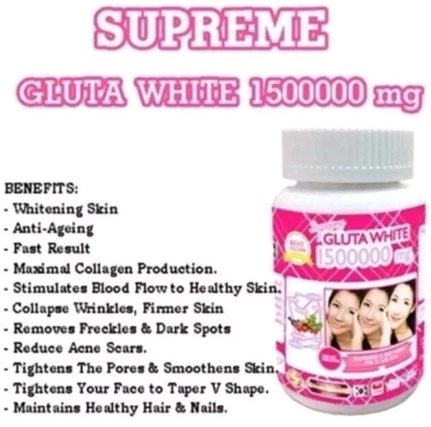6X Supreme Gluta White 150000mg. Glutathione Skin Whitening 30 Softgel 6pieces