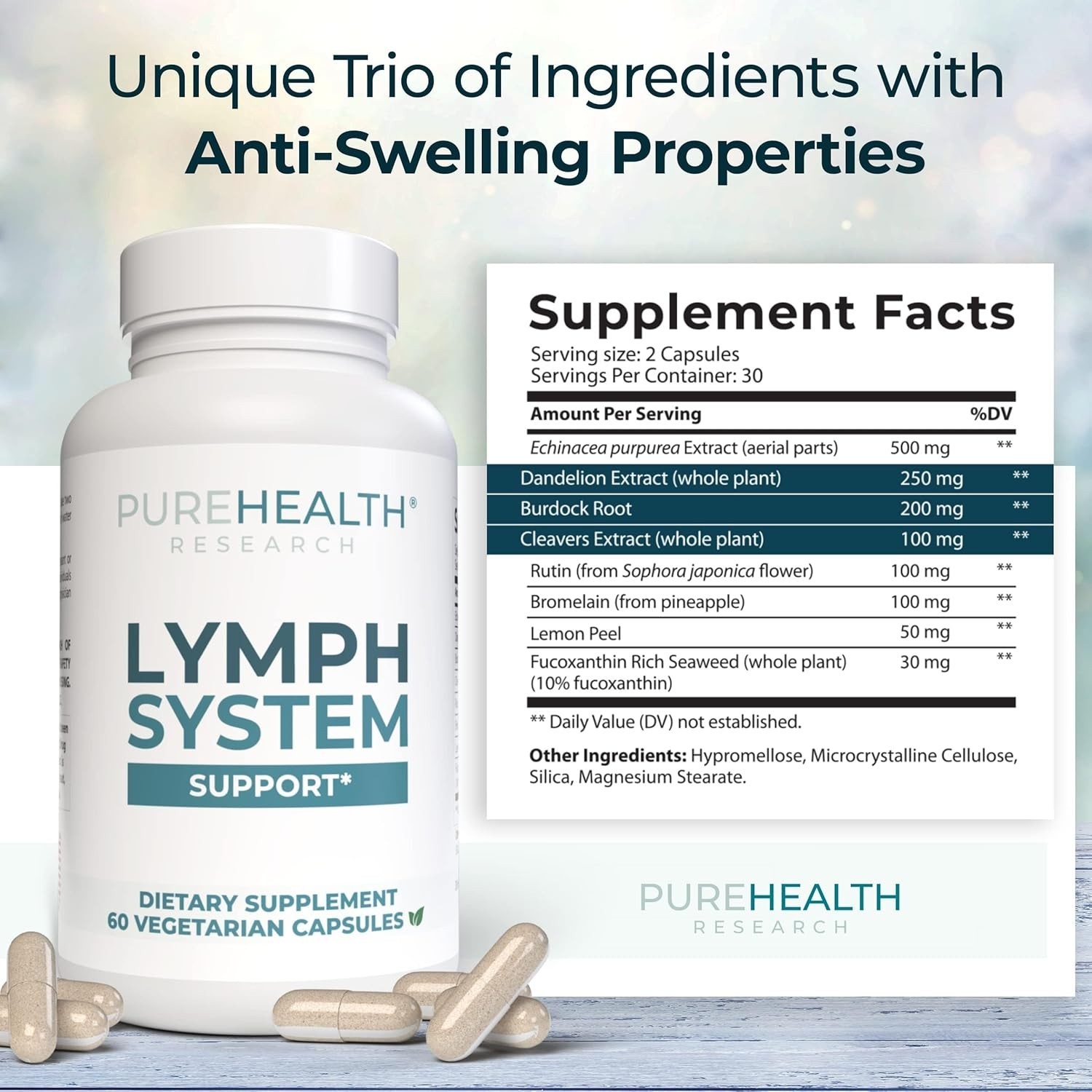 2PCS RESEARCH PUREHEALTH Lymph System Support Supplement,Lymphatic Drainage