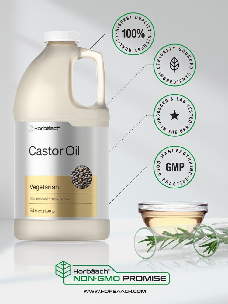 Castor Oil 64 oz Cold Pressed | 100% Pure Hexane Free | Vegetarian | by Horbaach