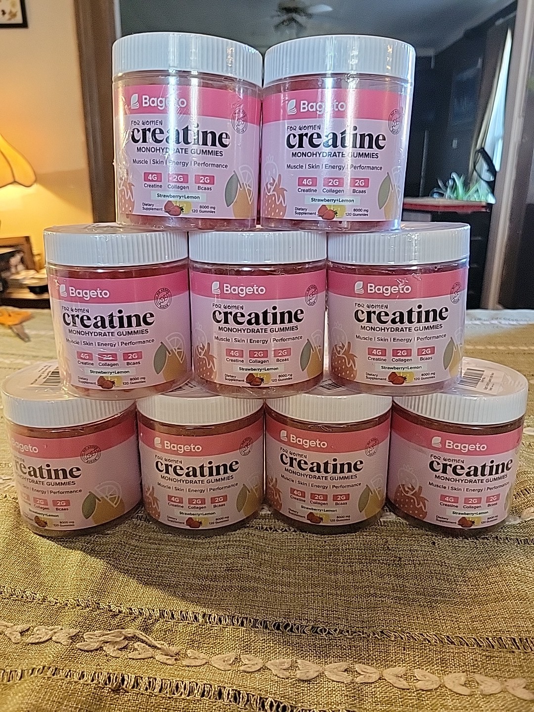 9 x BAGETO 8000mg Women’s Creatine Monohydrate Gummies (Strawberry+Lemon), 120ct