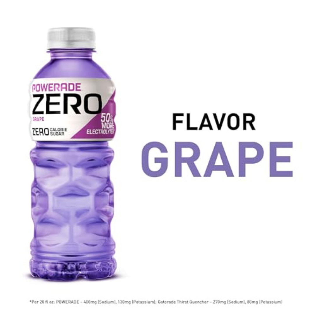 POWERADE Electrolyte Enhanced Zero Sugar Grape Sports Drink, 20 Ounce (Pack of 8