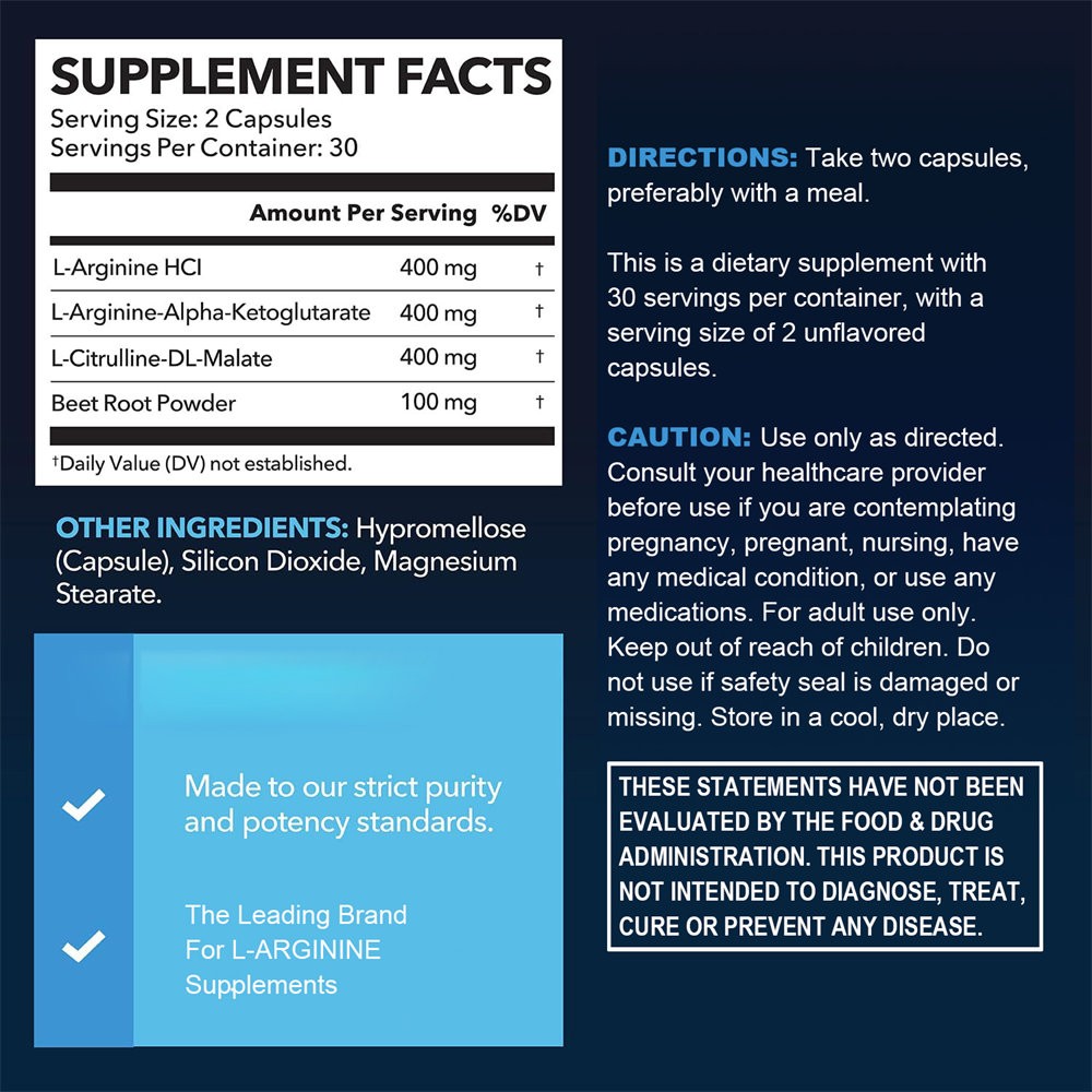 Extra Strength Nitric Oxide Booster Supplement L-Arginin 3000mg Endurance/Energy