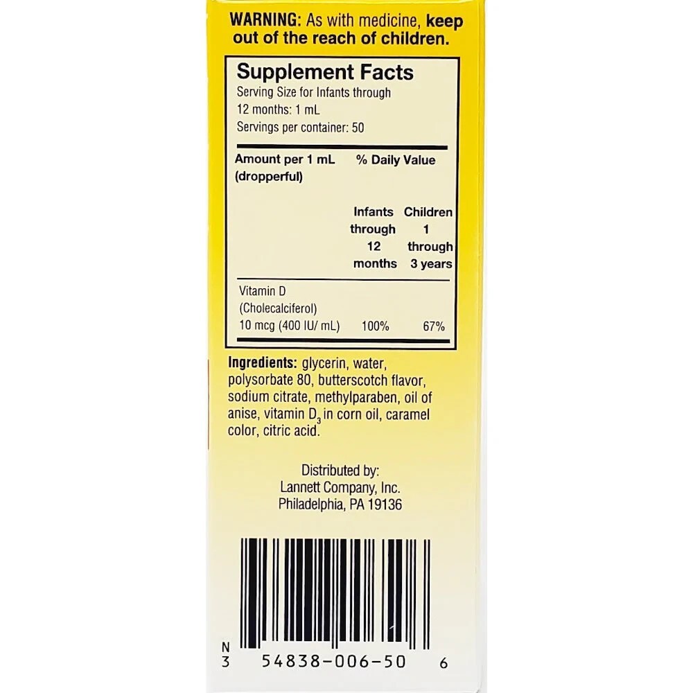 Vitamin Infants Aqueous Vitamin D Oral Drops 10 mcg 400 IU 50 mL Exp 04-2027