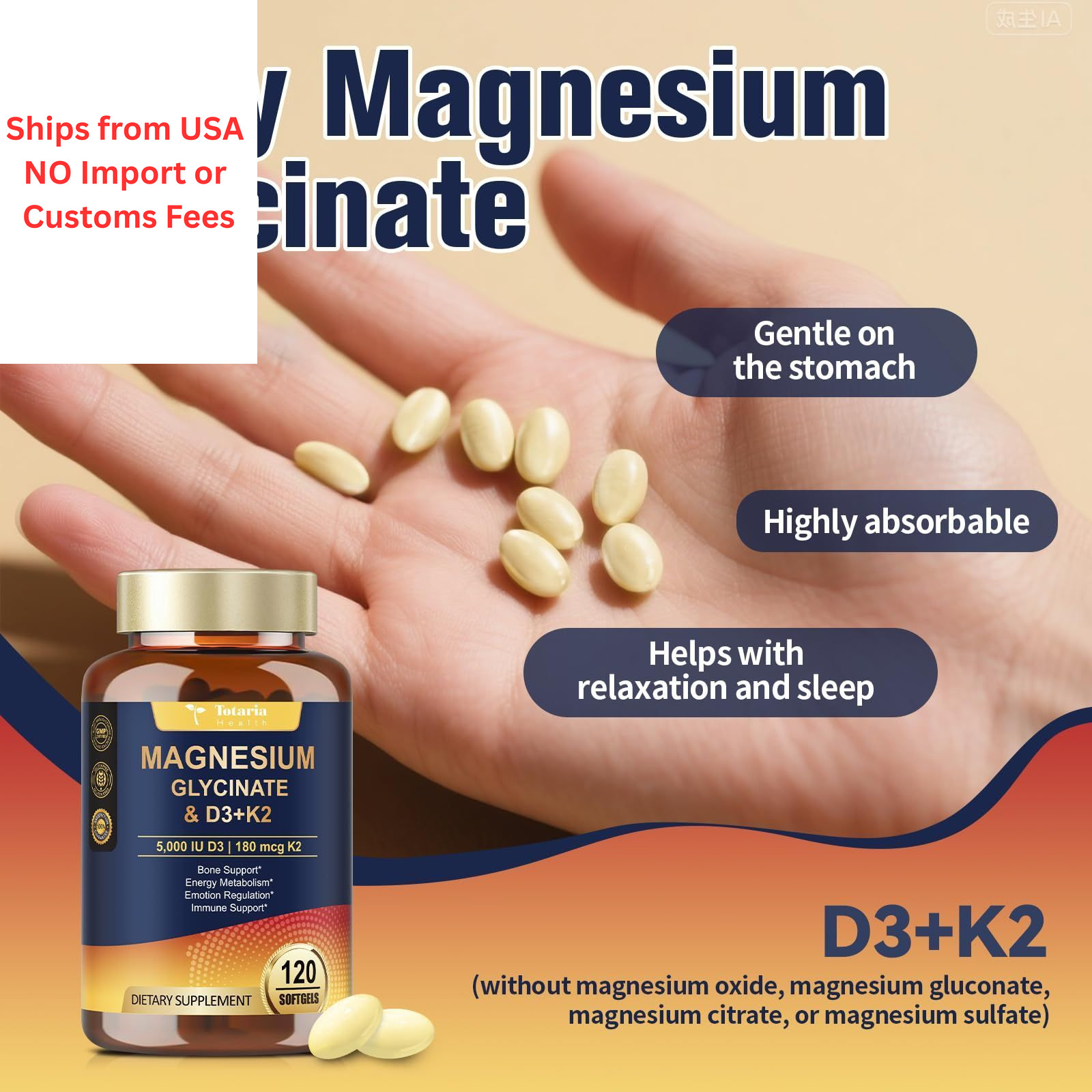 9-in-1 Magnesium Glycinate 500mg + Vitamin D3 5000 IU & 120 Count (Pack of 1)