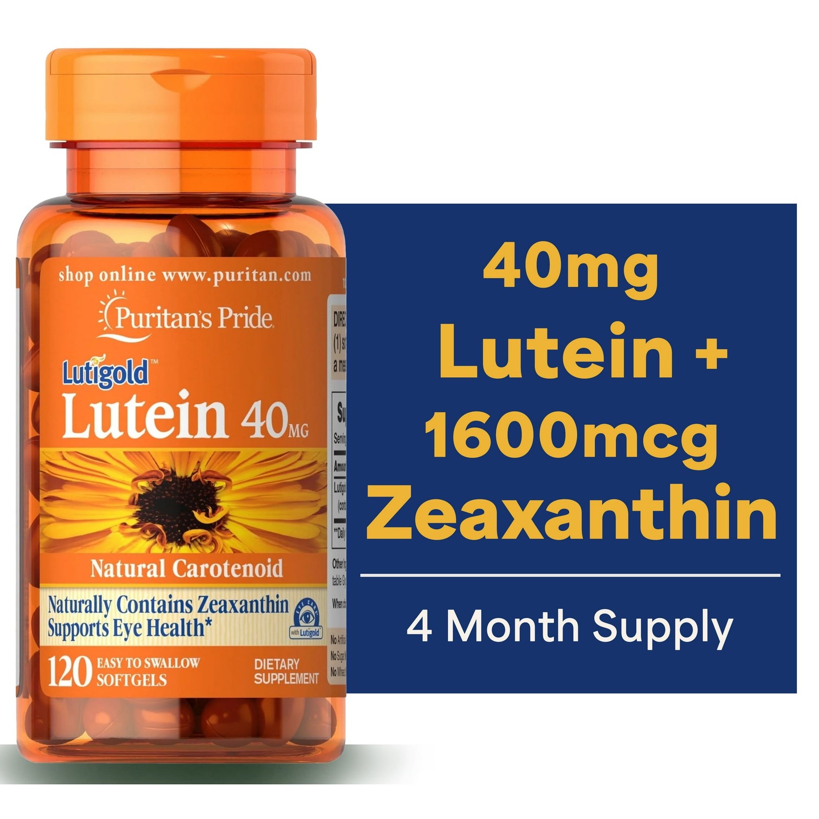 (Pack of 4) Puritan’s Pride 40mg Lutein with Zeaxanthin – 480 Softgels