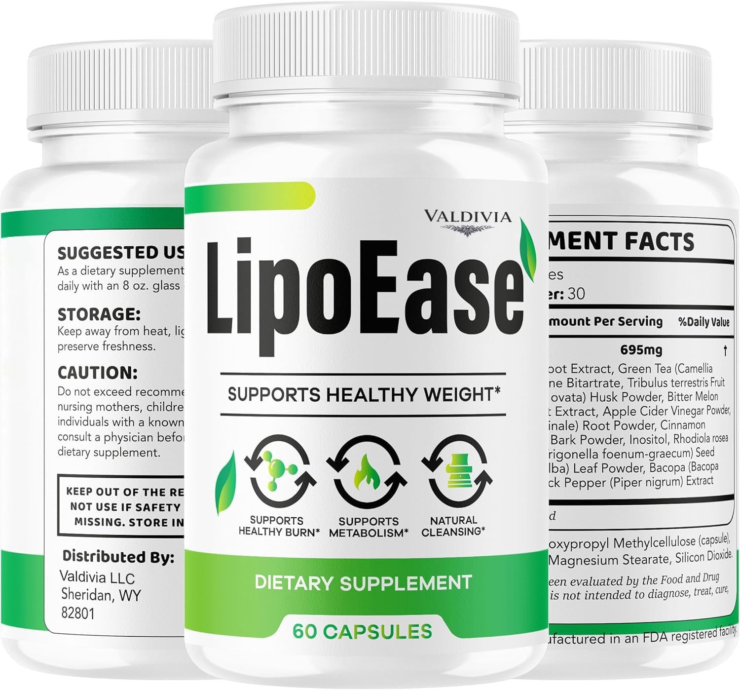 LipoEase Weight Loss Fat Burner Supplement Capsules Metabolism 1 Pack 60Ct